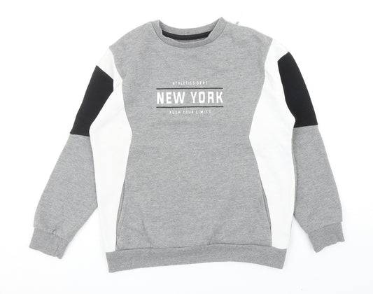 Primark Boys Grey Colourblock Cotton Pullover Sweatshirt Size 10-11 Years Pullover - New York