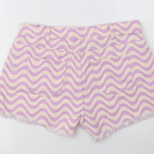 Marks and Spencer Girls Purple Geometric Cotton Hot Pants Shorts Size 13-14 Years Regular Zip - Inside Leg 2 inches