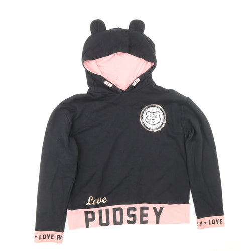 George Girls Black Polyester Pullover Hoodie Size 9-10 Years Pullover - Pudsey, Ear Hood, Elasticated Cuffs