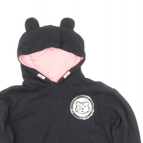 George Girls Black Polyester Pullover Hoodie Size 9-10 Years Pullover - Pudsey, Ear Hood, Elasticated Cuffs
