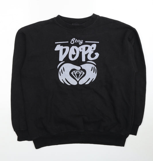 D&H Clothing Mens Black Polyester Pullover Sweatshirt Size M - Stay Dope
