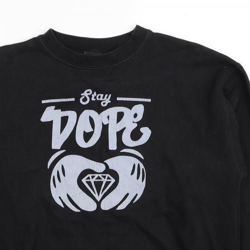 D&H Clothing Mens Black Polyester Pullover Sweatshirt Size M - Stay Dope