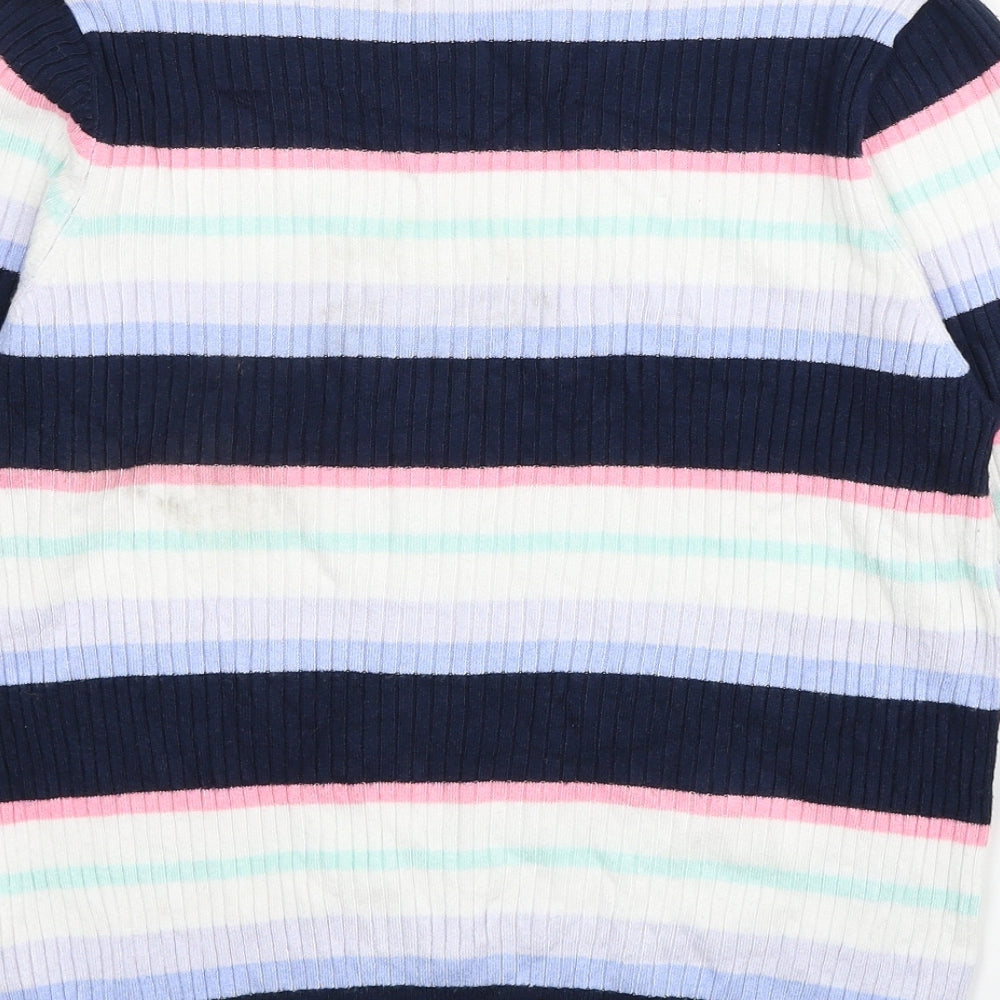 Garfield & Marks Womens Multicoloured Round Neck Striped Viscose Pullover Jumper Size 16 - Ribbed