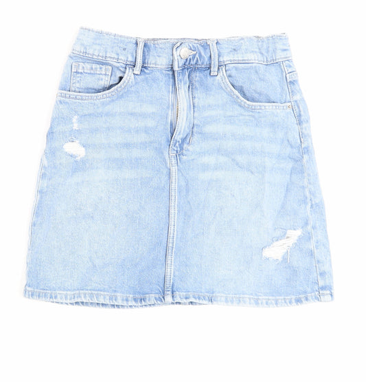 H&M Girls Blue Cotton A-Line Skirt Size 10-11 Years Regular Zip