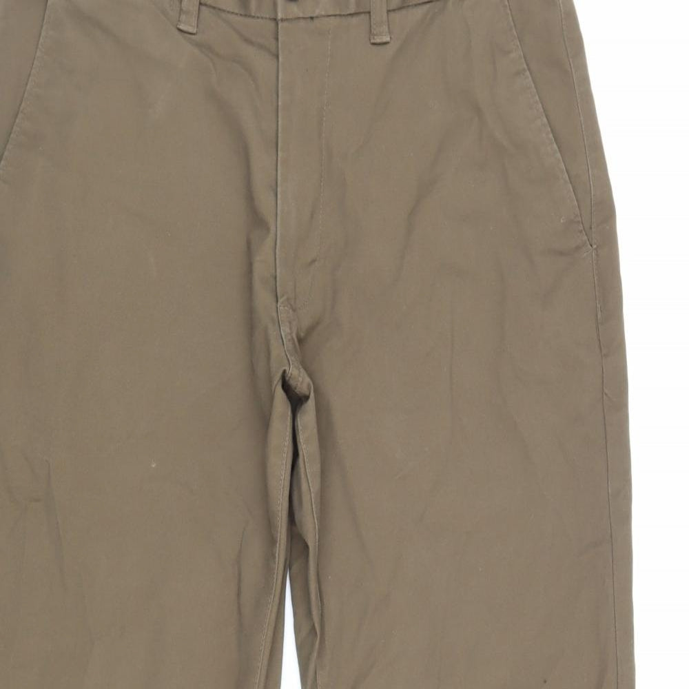 Marks and Spencer Mens Brown Cotton Trousers Size 32 in L27 in Regular Zip