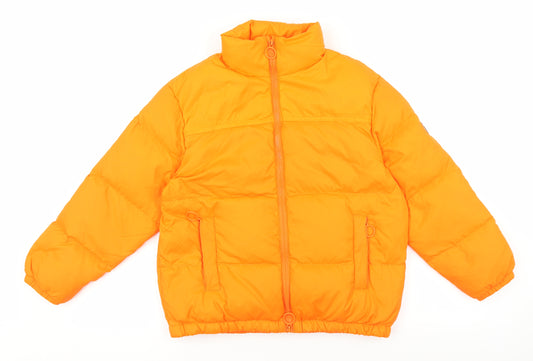 Zara Kids Boys Orange Puffer Jacket Coat Size S Zip
