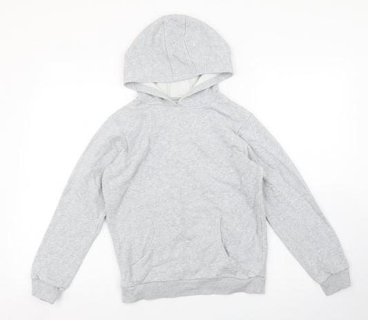 Marks and Spencer Girls Grey Cotton Pullover Hoodie Size 8-9 Years Pullover