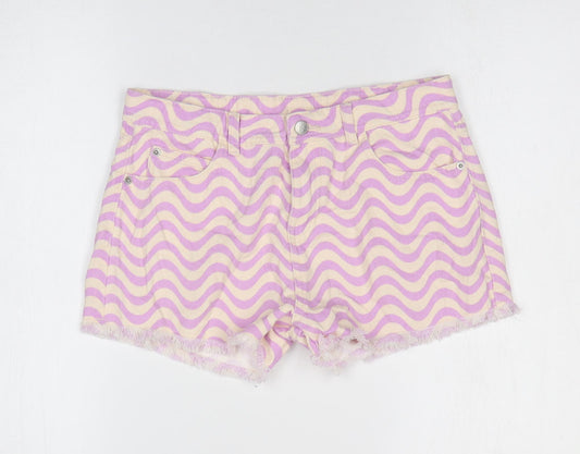 Marks and Spencer Girls Purple Geometric Cotton Hot Pants Shorts Size 13-14 Years Regular Zip