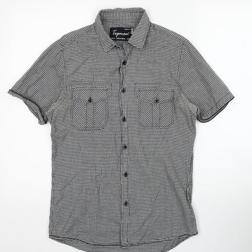 Topman Mens Black Check Cotton Button-Up Size S Collared Button