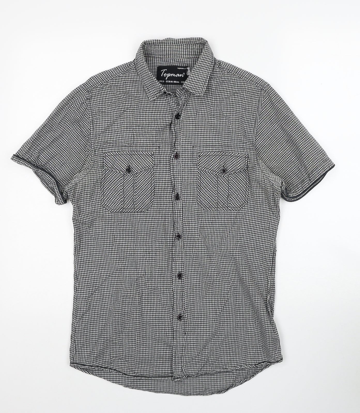 Topman Mens Black Check Cotton Button-Up Size S Collared Button