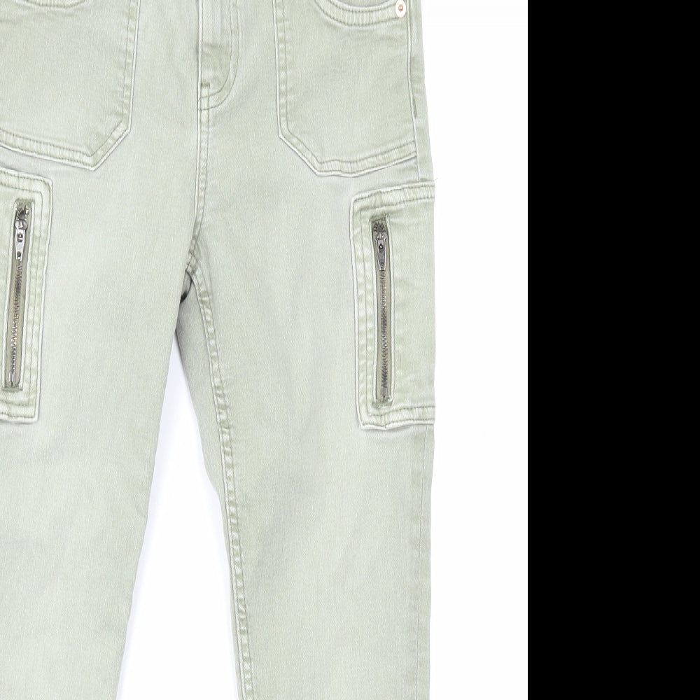 Marks and Spencer Girls Green Cotton Skinny Jeans Size 10-11 Years L24 in Regular Zip