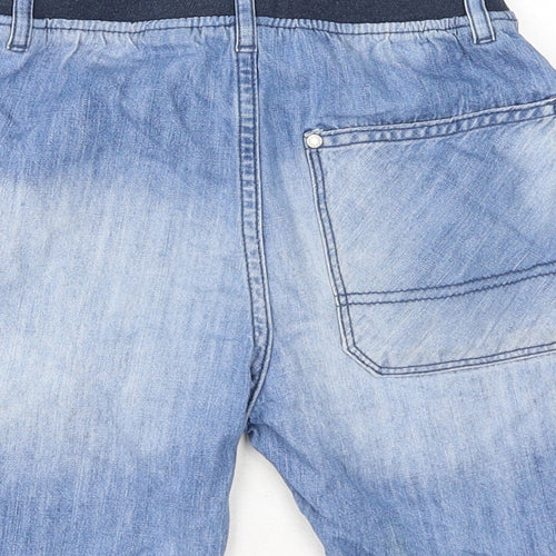 H&M Boys Blue Cotton Cargo Shorts Size 7-8 Years Regular Drawstring