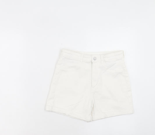 H&M Girls White Cotton Hot Pants Shorts Size 13-14 Years Regular Buckle