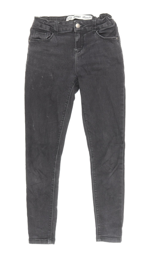 Denim & Co. Girls Black Cotton Skinny Jeans Size 10-11 Years L25 in Regular Zip