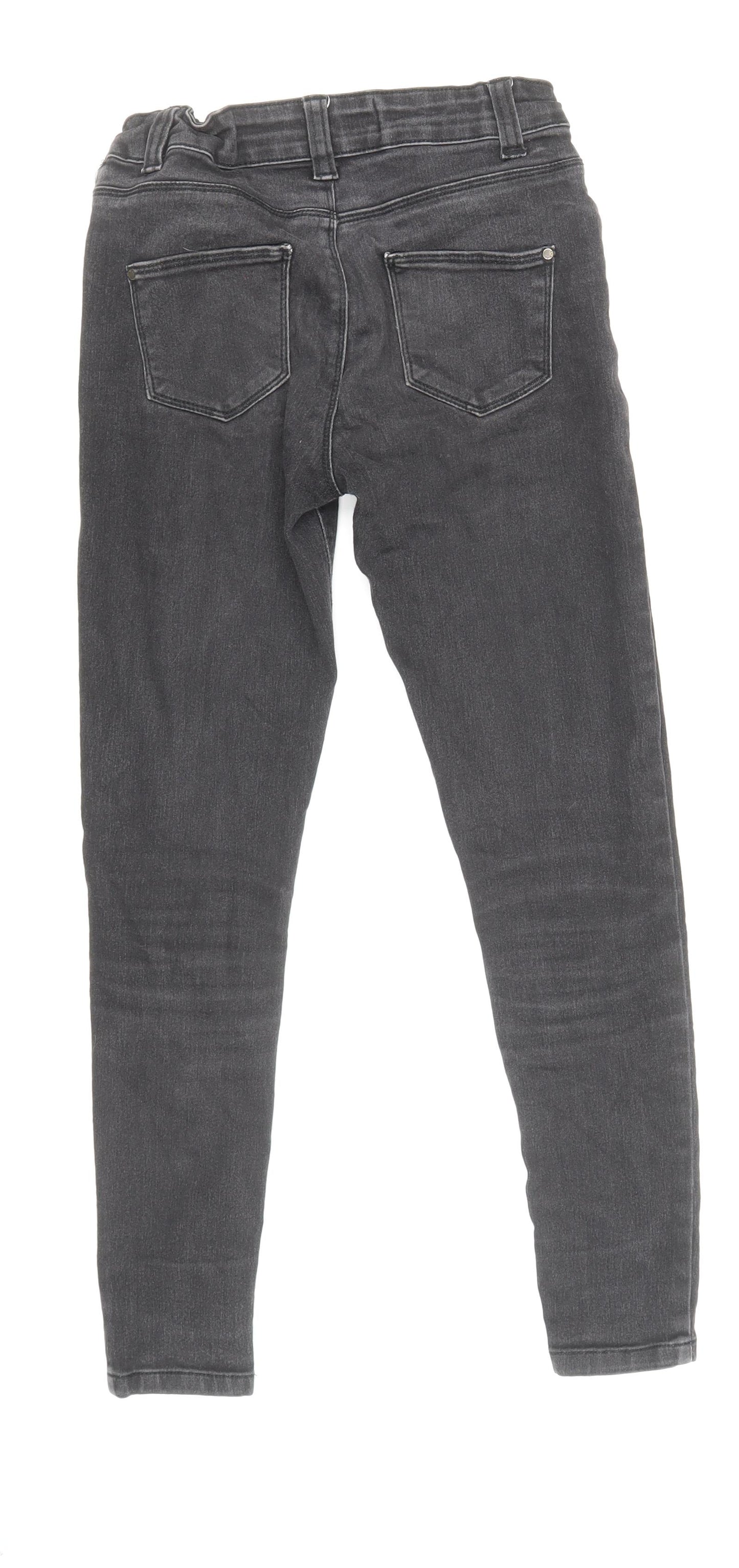 Denim & Co. Girls Black Cotton Skinny Jeans Size 10-11 Years L25 in Regular Zip