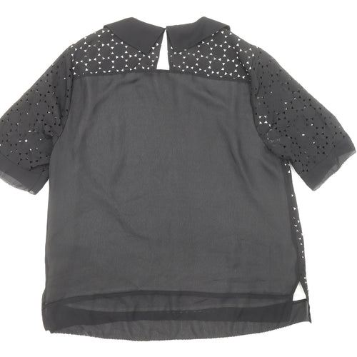 Betty Jackson Womens Black Geometric Polyester Basic Blouse Size 6 Collared