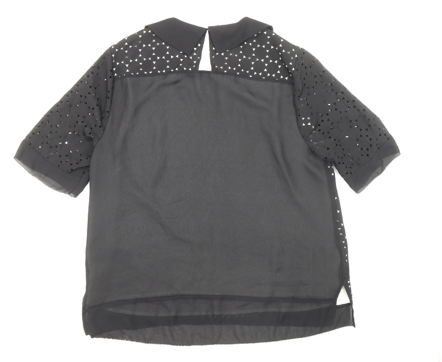 Betty Jackson Womens Black Geometric Polyester Basic Blouse Size 6 Collared