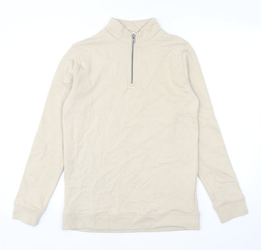 Marks and Spencer Girls Beige Cotton Pullover Sweatshirt Size 13-14 Years Zip