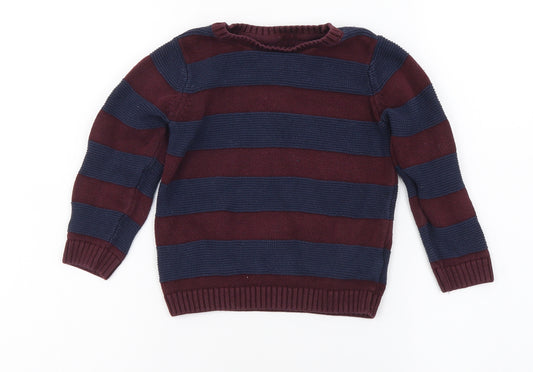Marks and Spencer Boys Multicoloured Crew Neck Striped Cotton Pullover Jumper Size 2-3 Years Pullover
