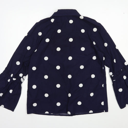 Max Jeans Womens Blue Polka Dot 100% Cotton Basic Blouse Size M Collared