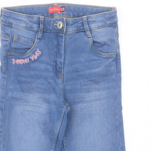 Lily&Dan Girls Blue Cotton Cropped Jeans Size 10-11 Years Regular Button - Summer Vibes