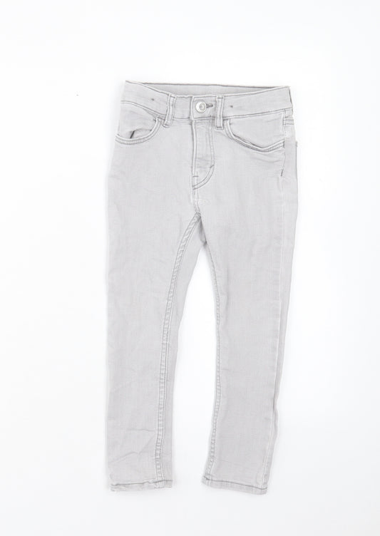 H&M Girls Grey Cotton Straight Jeans Size 3-4 Years Regular Button