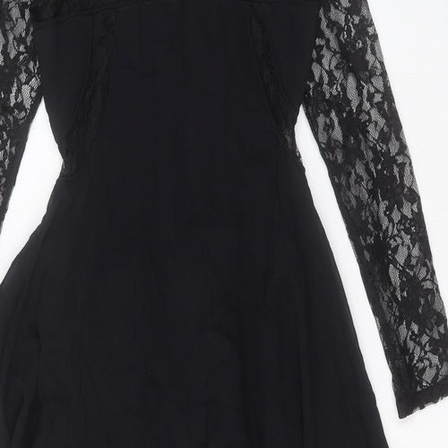Label Lab Womens Black Floral Viscose A-Line Size 6 Round Neck Zip