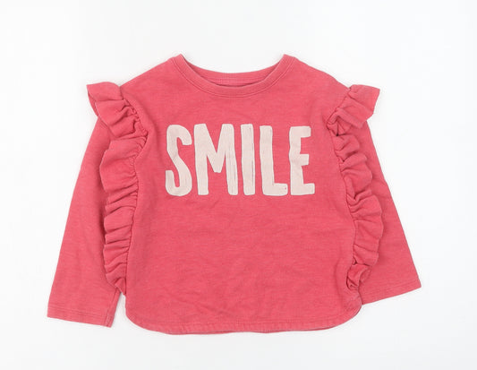 NEXT Girls Pink Cotton Pullover Sweatshirt Size 5 Years Pullover - Smile