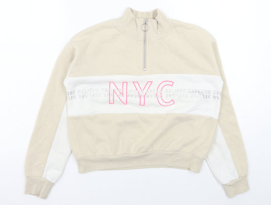 H&M Girls Beige Colourblock Polyester Pullover Sweatshirt Size 11-12 Years Zip - NYC