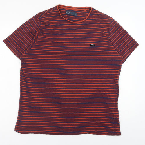 Matalan Mens Red Striped Cotton T-Shirt Size L Round Neck