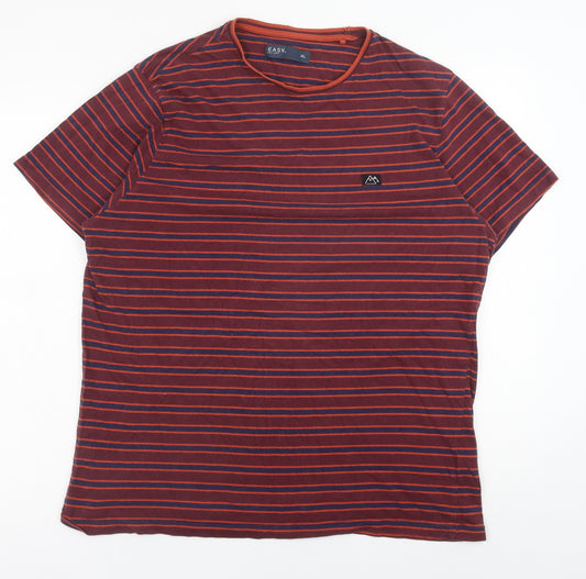 Matalan Mens Red Striped Cotton T-Shirt Size L Round Neck