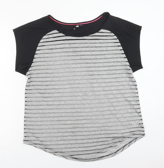 Matalan Womens Black Striped Cotton Basic T-Shirt Size L Boat Neck Pullover