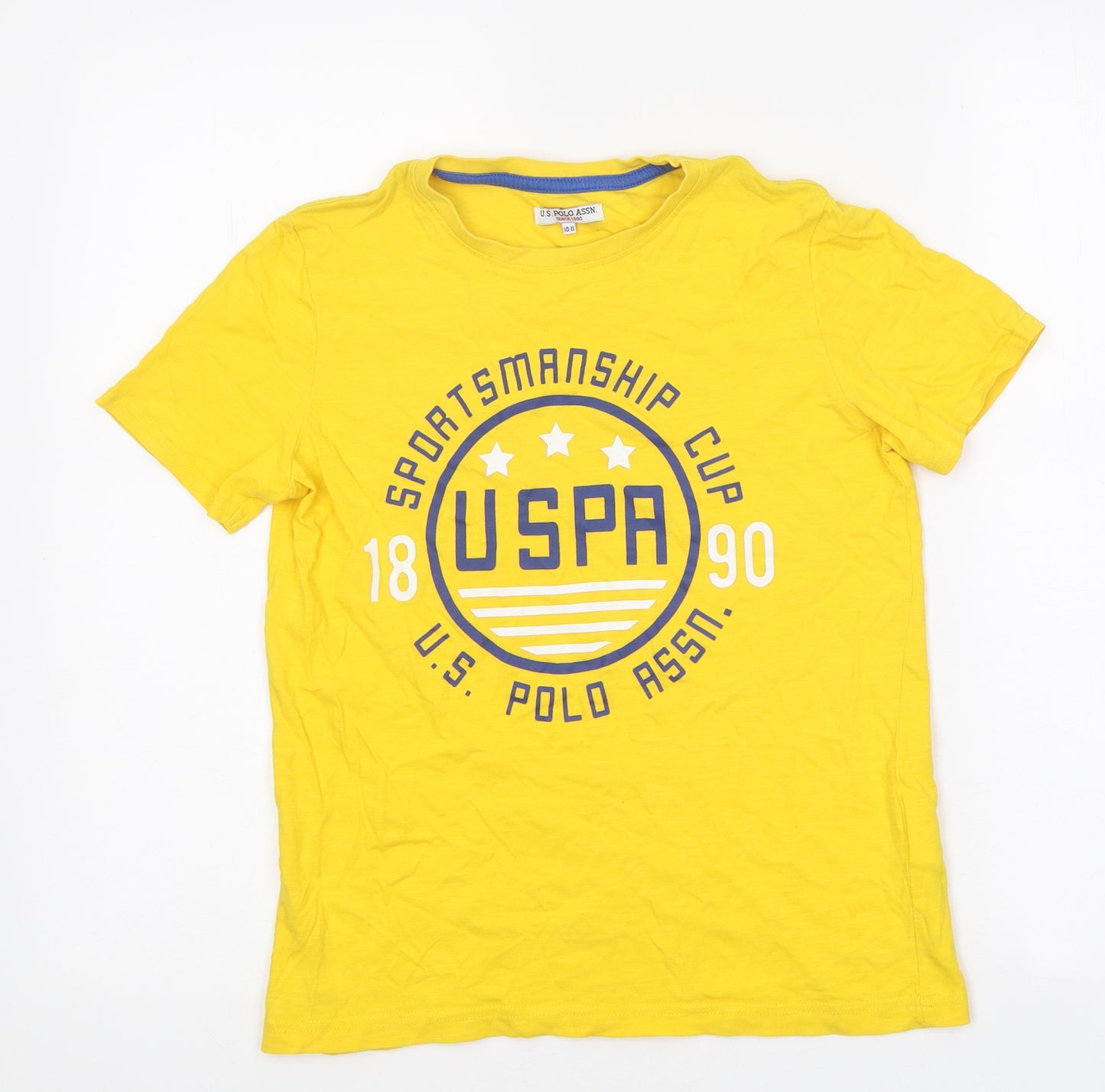 US Polo Assn. Boys Yellow Cotton Jersey T-Shirt Size 10-11 Years Round Neck Pullover
