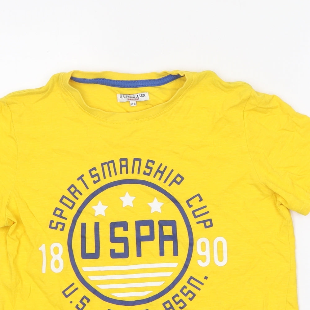 US Polo Assn. Boys Yellow Cotton Jersey T-Shirt Size 10-11 Years Round Neck Pullover
