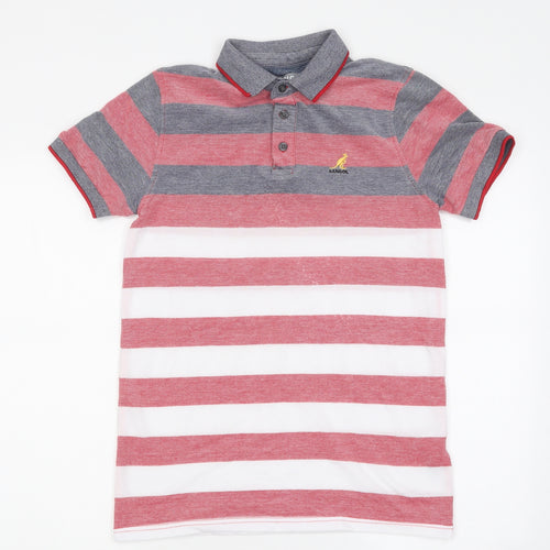 Kangol Mens Red Striped 100% Cotton Polo Size S Collared Button