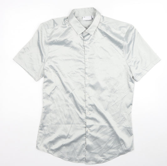 ASOS Mens Silver Polyester Button-Up Size L Collared Button