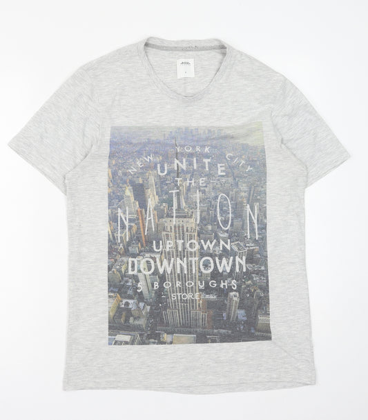 Burton Mens Grey Cotton T-Shirt Size S Round Neck - New York City