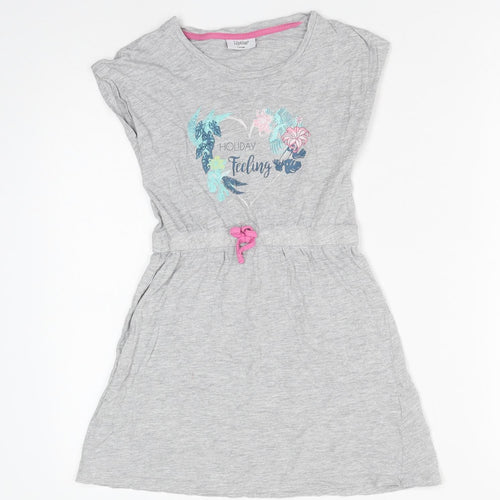 Lily & Dan Girls Grey Polyester T-Shirt Dress Size 7-8 Years Round Neck Pullover - Holiday feeling