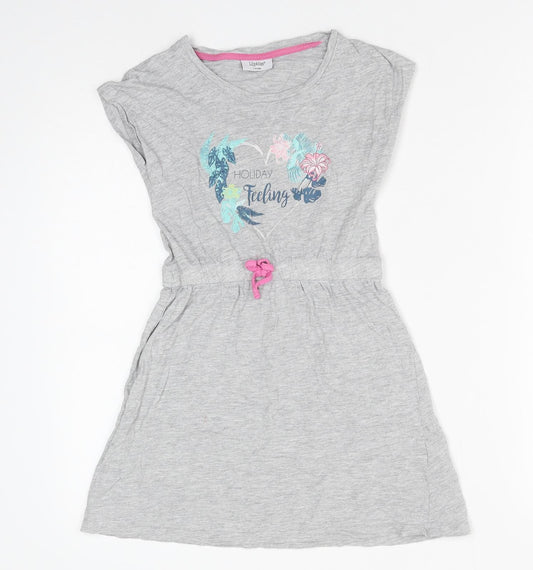 Lily & Dan Girls Grey Polyester T-Shirt Dress Size 7-8 Years Round Neck Pullover - Holiday feeling