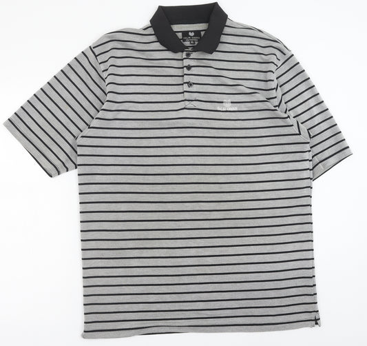 Palm Court Mens Grey Striped Modal Polo Size XL Collared Button - Palm Court Golf Clothing