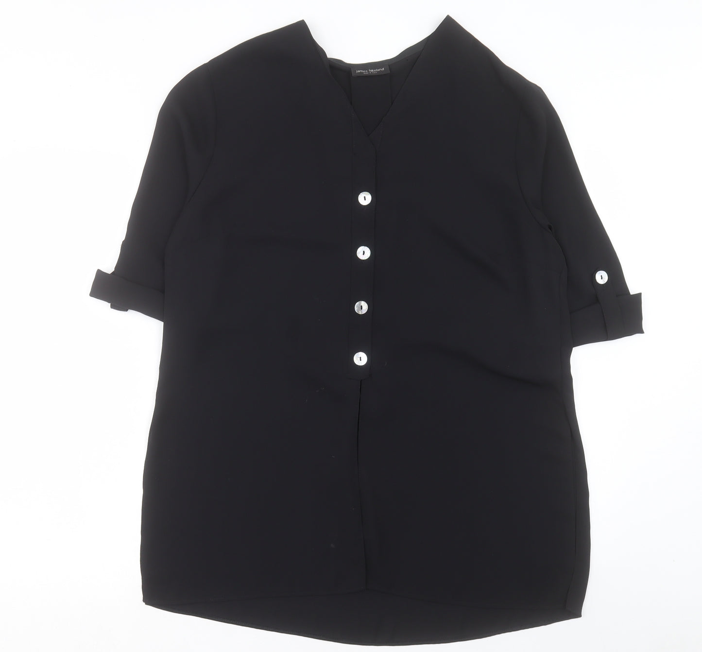 James Lakeland Womens Black Polyester Basic Blouse Size 20 V-Neck