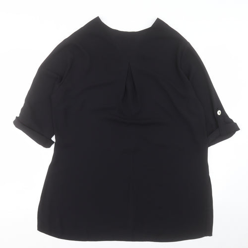 James Lakeland Womens Black Polyester Basic Blouse Size 20 V-Neck