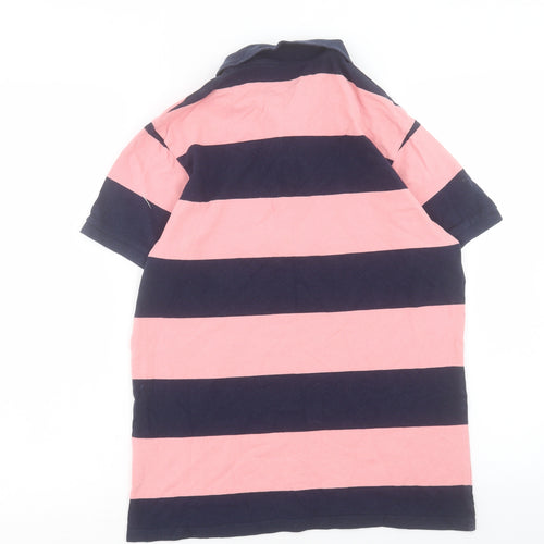 priamrk Mens Multicoloured Striped Cotton Polo Size M Collared Button
