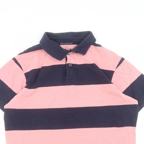 priamrk Mens Multicoloured Striped Cotton Polo Size M Collared Button
