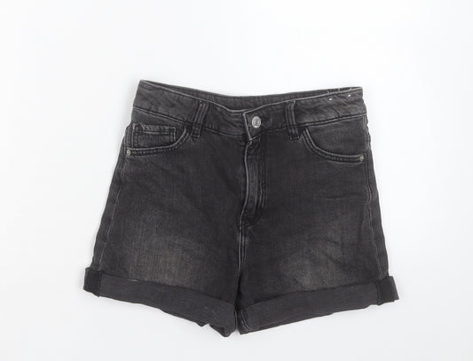 H&M Girls Black Cotton Mom Shorts Size 9-10 Years Regular Zip