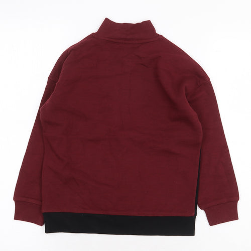 Preworn Boys Red Geometric Cotton Pullover Sweatshirt Size 6 Years Zip
