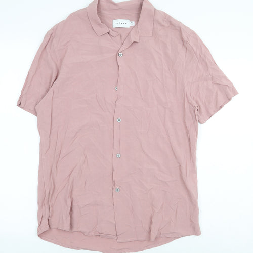 Topman Mens Pink Viscose Button-Up Size M Collared Button