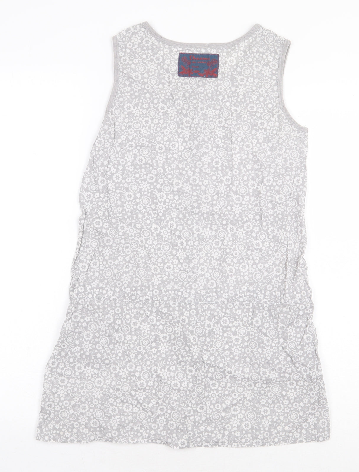 Marks and Spencer Girls Grey Floral 100% Cotton Tank Dress Size 10 Years Boat Neck Button