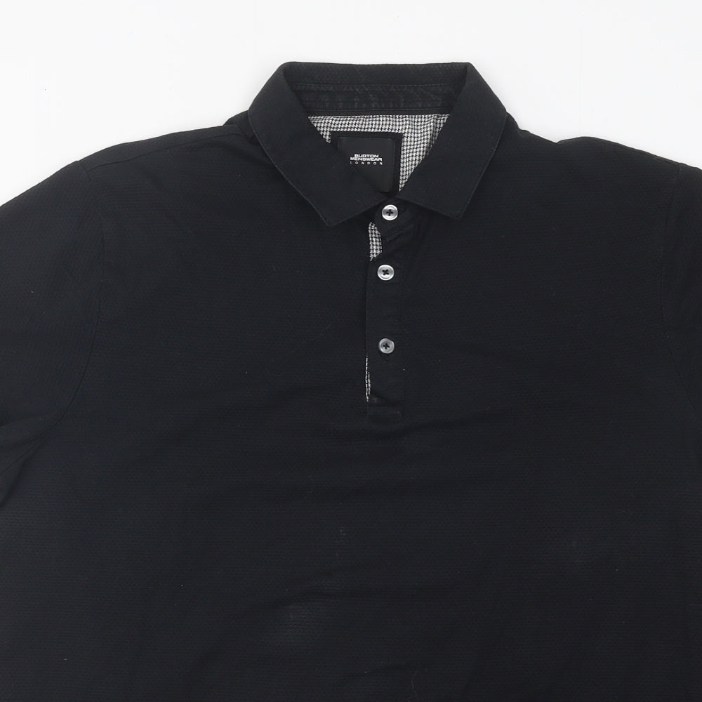 Burton Mens Black 100% Cotton Polo Size M Collared Button