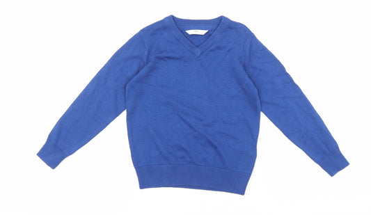 Marks and Spencer Boys Blue V-Neck 100% Cotton Pullover Jumper Size 4-5 Years Pullover
